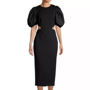 Elliatt Suffage Puff-Sleeve cut out black midi dress puff sleeve S
